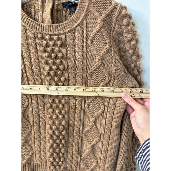 J Crew Sz S Wool Blend Bobble Popcorn Cable Knit Tan Sweater Buttonback - Picture 8 of 11